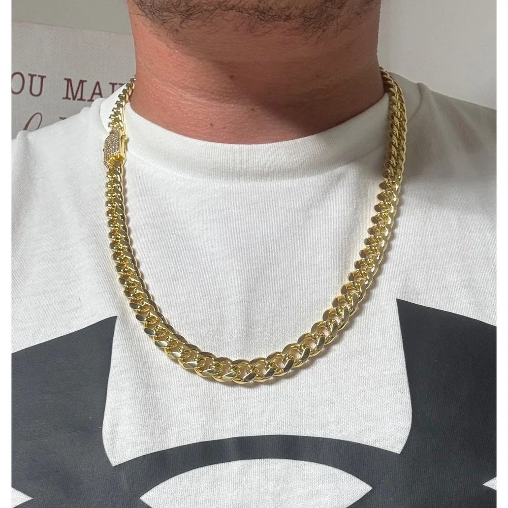 cuban chain necklace 18k gold filled iced out push button box lock 24 inch 9.5mm